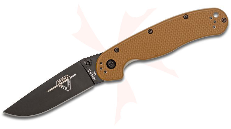 Ontario RAT Model 2 Folding Knife 3.0 inch D2 Black Plain Blade, Coyote Brown Nylon Handles