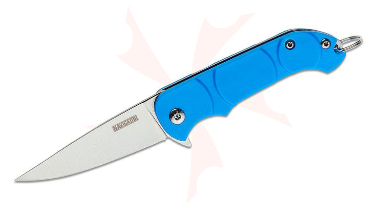 Ontario Navigator Keyring Flipper Knife 2.13 inch Satin Plain Blade, Blue Synthetic Handles