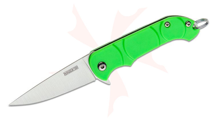 Ontario Navigator Keyring Flipper Knife 2.13 inch Satin Plain Blade, Green Synthetic Handles