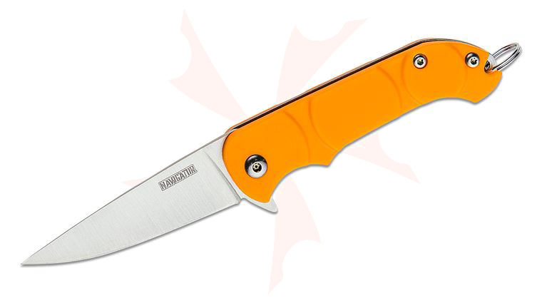 Ontario Navigator Keyring Flipper Knife 2.13 inch Satin Plain Blade, Orange Synthetic Handles