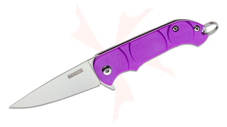 Ontario Navigator Keyring Flipper Knife 2.13 inch Satin Plain Blade, Purple Synthetic Handles