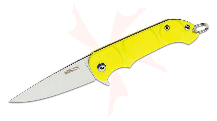 Ontario Navigator Keyring Flipper Knife 2.13 inch Satin Plain Blade, Yellow Synthetic Handles