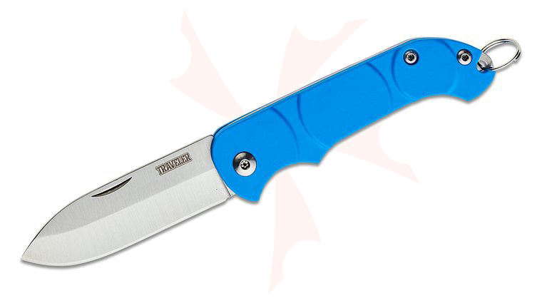 Ontario Traveler Keyring Folding Knife 2.13 inch Satin Plain Blade, Blue Synthetic Handles