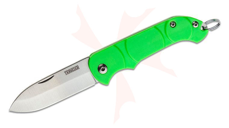 Ontario Traveler Keyring Folding Knife 2.13 inch Satin Plain Blade, Green Synthetic Handles