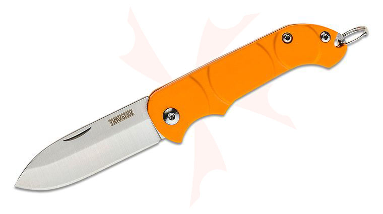 Ontario Traveler Keyring Folding Knife 2.13 inch Satin Plain Blade, Orange Synthetic Handles