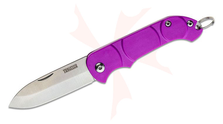 Ontario Traveler Keyring Folding Knife 2.13 inch Satin Plain Blade, Purple Synthetic Handles