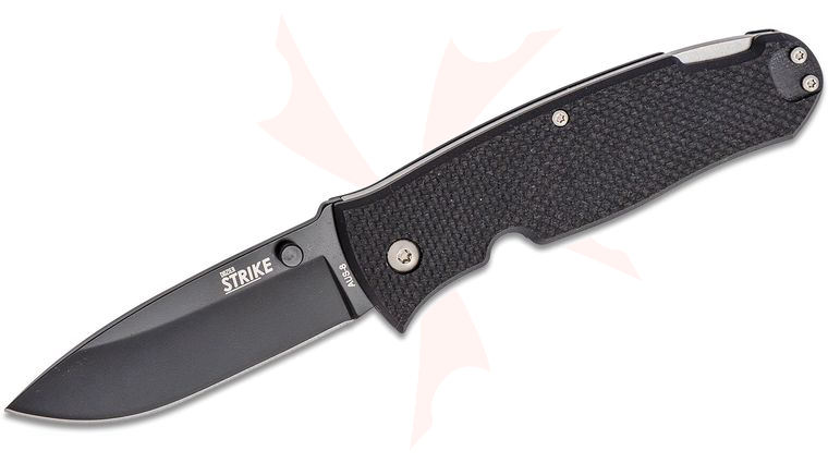 Ontario OKC Dozier Strike Lockback Folding Knife 3.125 inch Black Plain Blade, Black G10 Handles