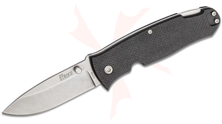 Ontario OKC Dozier Strike Lockback Folding Knife 3.125 inch Stonewashed Plain Blade, Black G10 Handles