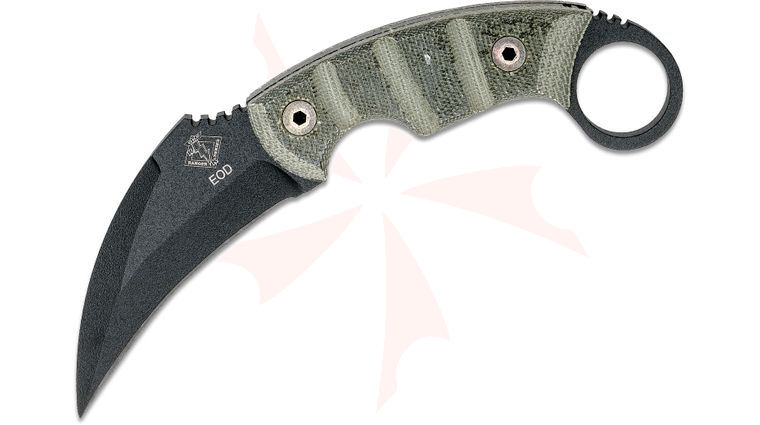 Ontario Ranger EOD Kerambit (Karambit) Knife Fixed 3.5 inch Carbon Steel Blade, Black Micarta Handles, Kydex Sheath