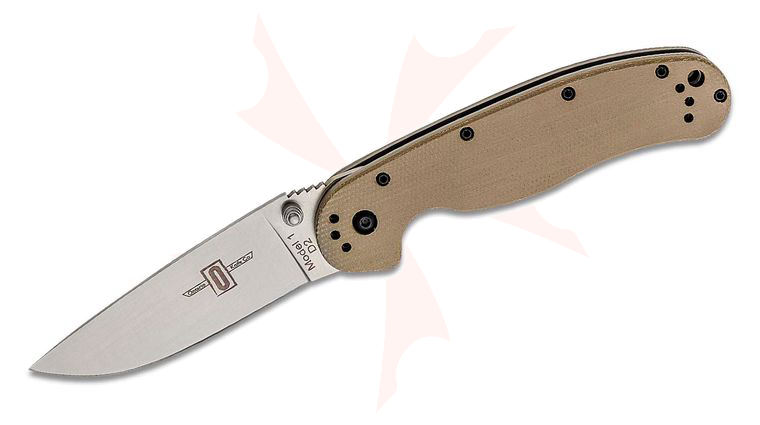 Ontario RAT Model 1 Folding Knife 3.6 inch D2 Satin Plain Blade, Natural Micarta Handles - KnifeCenter Exclusive