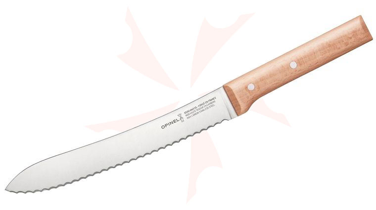 Opinel Parallele 8 inch Serrated Bread Knife, Varnished Beach Wood Handle