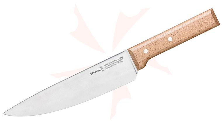 Opinel Parallele 8 inch Multipurpose Chef's Knife, Varnished Beach Wood Handle