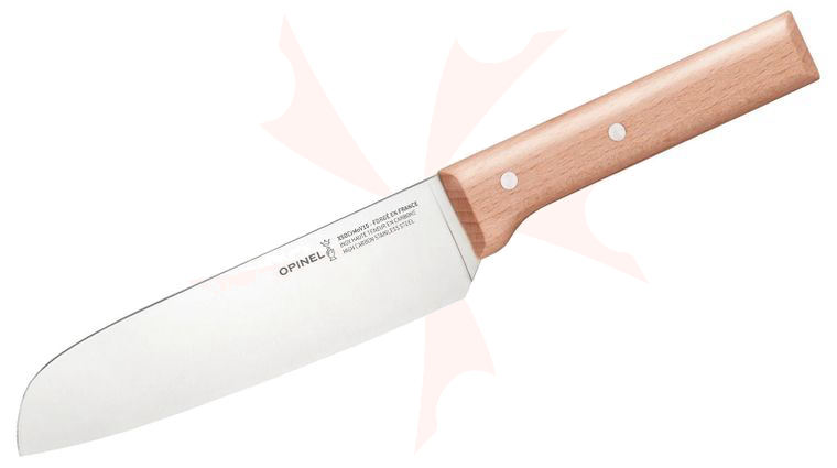 Opinel Parallele 7 inch Multipurpose Santoku Knife, Varnished Beach Wood Handle