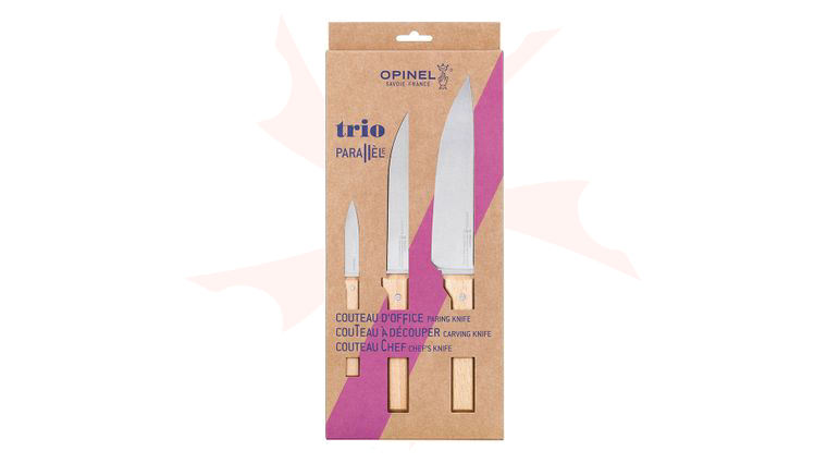 Opinel Parallele Trio Chef Knife Set, Varnished Beach Wood Handle