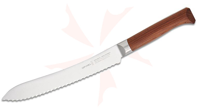 Opinel Les Forges 1890 Kitchen 8 inch Serrated Bread Knife, Varnished Beach Wood Handle