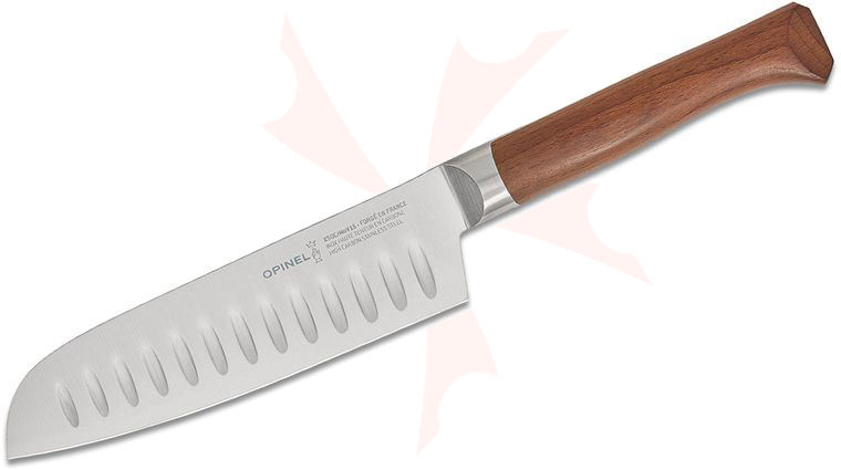 Opinel Les Forges 1890 Kitchen 7 inch Santoku Knife, Varnished Beach Wood Handle
