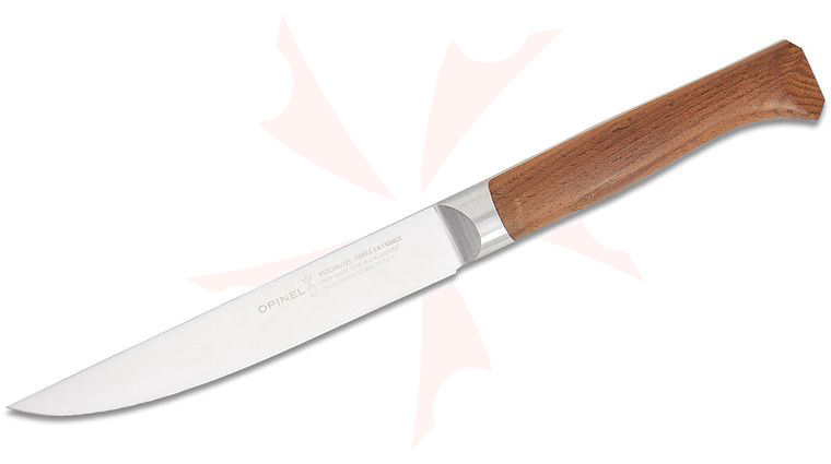 Opinel Les Forges 1890 Kitchen 6 inch Carving Knife, Varnished Beach Wood Handle, Leather Sheath