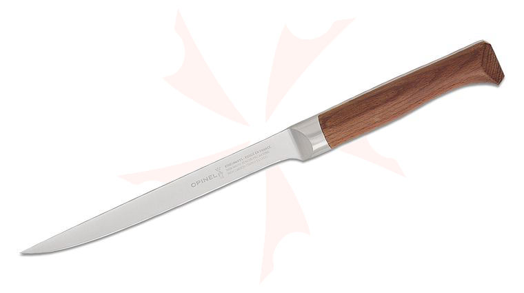 Opinel Les Forges 1890 Kitchen 7 inch Fillet Knife, Varnished Beach Wood Handle, Leather Sheath