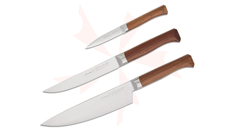 Opinel Les Forges 1890 Kitchen Trio 3-Piece Knife Set, 2 Leather Sheaths