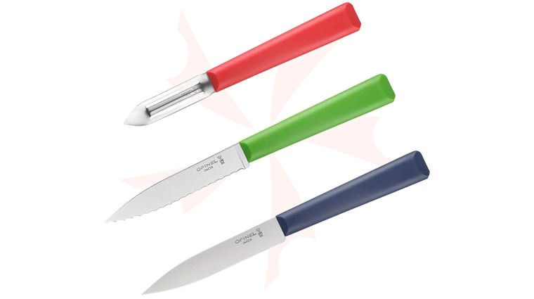 Opinel 3-Piece Essentials Small Kitchen Prep Knives Set, Multi-Color Polymer Handles