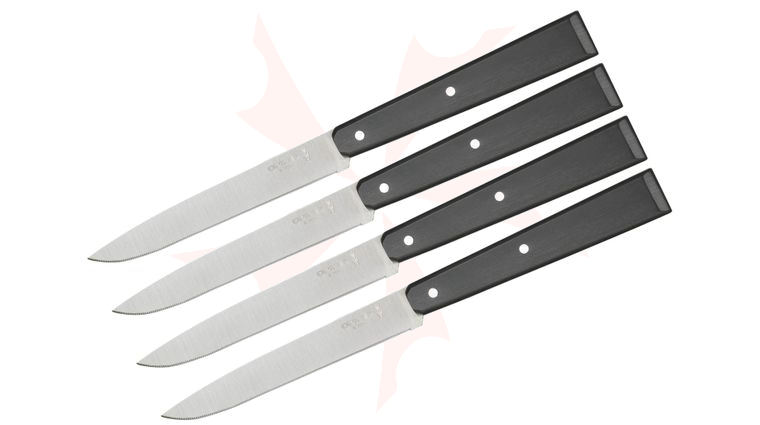 Opinel Bon Appétit Set of 4 No. 125 Pro Steak Knives Set, Black Polymer Handles