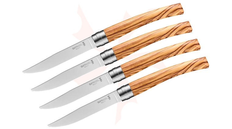 Opinel Table Chic Set of 4 Steak Knives Set, Olive Wood Handles