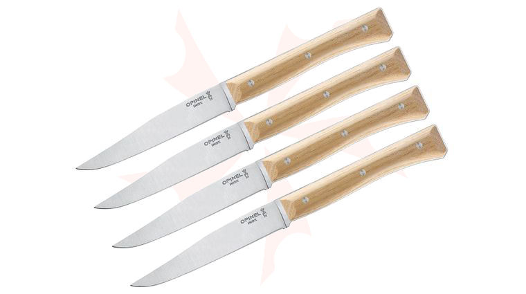 Opinel Facette Set of 4 Steak Knives Set, Ash Wood Handles