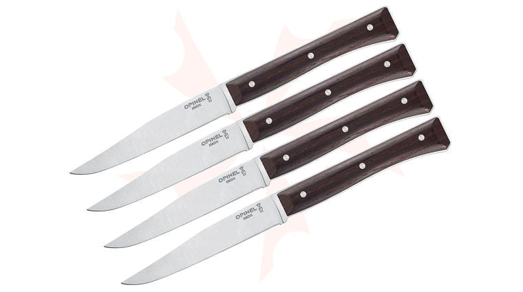 Opinel Facette Set of 4 Steak Knives Set, Dark Ash Wood Handles