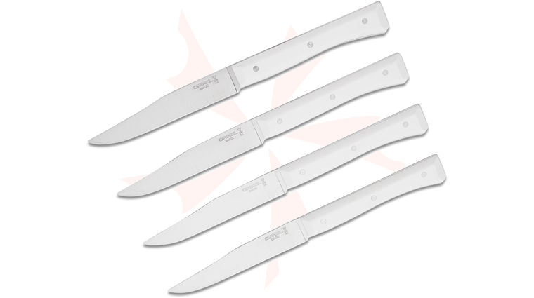Opinel Facette Set of 4 Steak Knives Set, White Vitter Eco-Material Handles