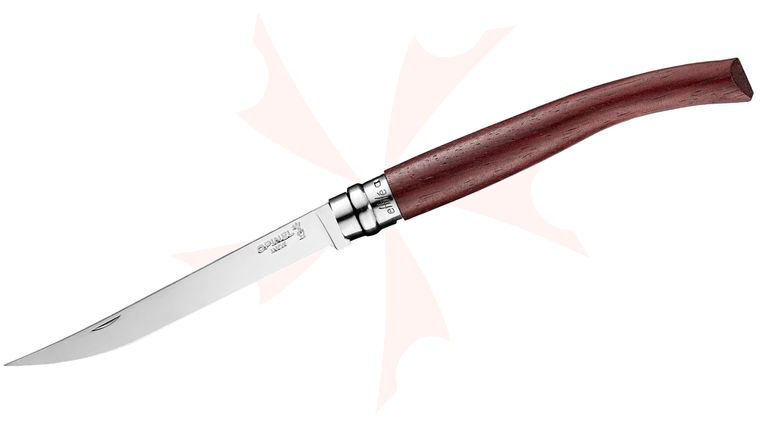 Opinel N012 Effile Ring Lock Folding Fillet Knife 5 inch Stainless Steel Polished Plain Blade, Padouk Wood Handle