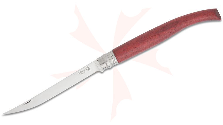 Opinel N015 Effile Ring Lock Folding Fillet Knife 5.75 inch Stainless Steel Polished Plain Blade, Padouk Wood Handle
