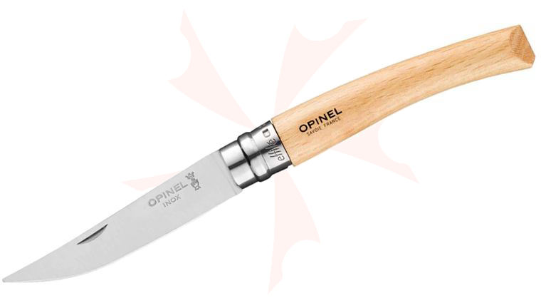 Opinel N08 Effile Ring Lock Folding Knife 3.5 inch Stainless Steel Satin Plain Blade, Beechwood Handle