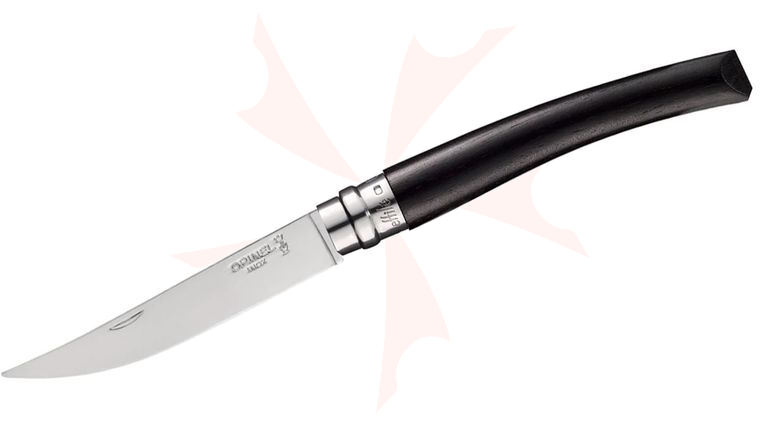 Opinel N010 Effile Ring Lock Folding Knife 4 inch Stainless Steel Polished Plain Blade, Ebony Wood Handle, Gift Box