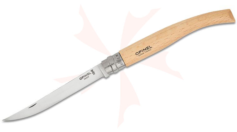 Opinel N012 Effile Ring Lock Folding Fillet Knife 5 inch Stainless Steel Satin Plain Blade, Beechwood Handle