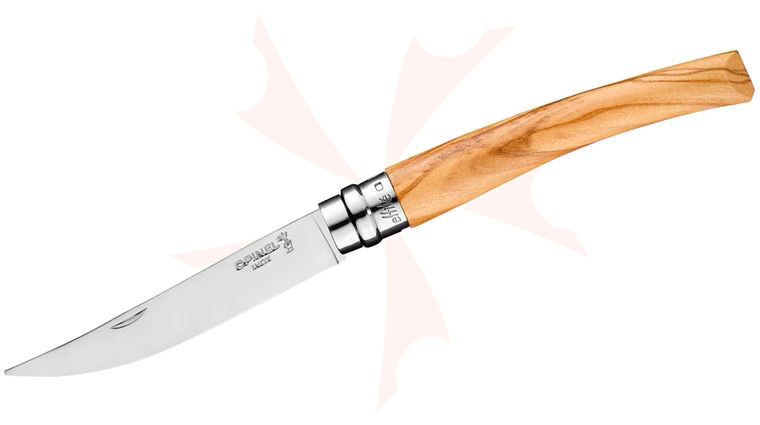 Opinel N010 Effile Ring Lock Folding Knife 4 inch Stainless Steel Polished Plain Blade, Olive Wood Handle