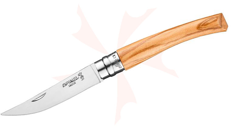 Opinel N08 Effile Ring Lock Folding Knife 3.5 inch Stainless Steel Polished Plain Blade, Olive Wood Handle
