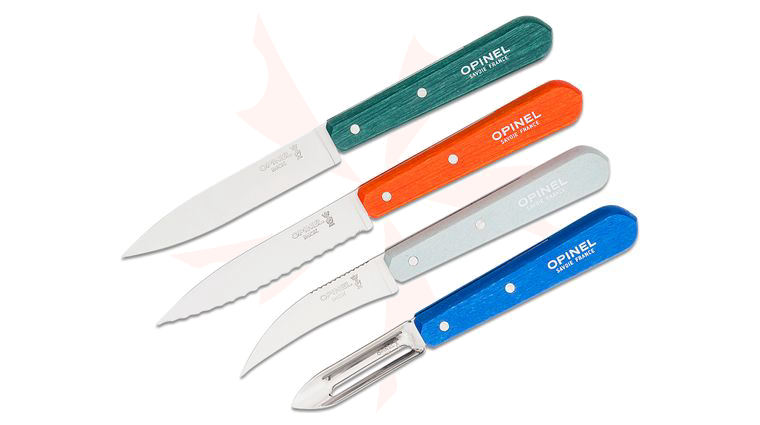 Opinel 4-Piece Essentials Small Kitchen Knives Set, Primo Multi-Color Hornbeam Handles