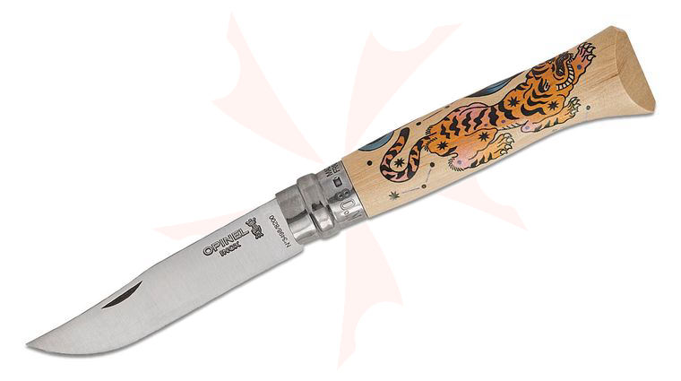Opinel N08 Artist Limited Edition V Cosmos Folding Knife 3.28 inch Sandvik 12C27 Satin Blade, Dalkhafine Illustrated Beechwood Handle