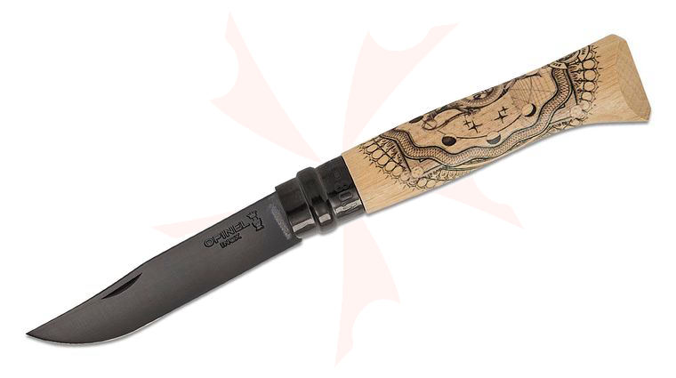 Opinel N08 Artist Limited Edition V Cosmos Folding Knife 3.28 inch Sandvik 12C27 Black PVD Blade, Benjamin Jeanjean Illustrated Beechwood Handle