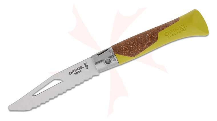 Opinel neo7 Alpine Opiflex Slipjoint Folding Knife 3.25 inch Stainless Serrated Clip Point Blade, Lime FRN Handles with Rescue Whistle and Bit Driver