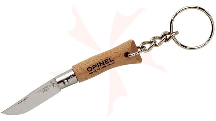 Opinel N02 Folding Knife with Keyring 1.25 inch Sandvik 12C27 Plain Blade, Beechwood Handle