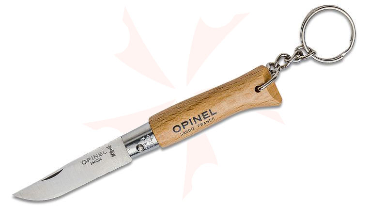 Opinel N04 Folding Knife with Keyring 2 inch Sandvik 12C27 Plain Blade, Beechwood Handle