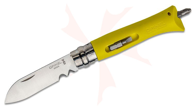 Opinel N09 DIY Multi-Function Folding 3.15 inch Sandvik 12C27 Combo Blade, Yellow FRN Handle