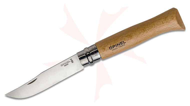 Opinel N012 Folding Knife 4.75 inch Sandvik 12C27 Stainless Plain Blade, Beechwood Handle