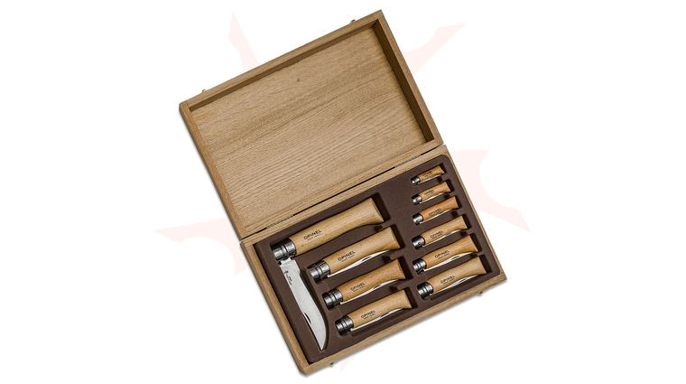 Opinel 10-Piece Stainless Steel Folding Knife Set, Sizes 2 - 10, Wooden Gift Box