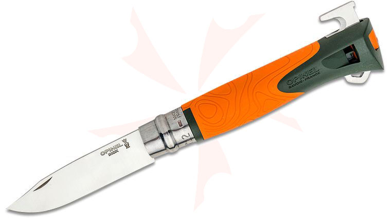 Opinel N012 Explorer Folding Knife 4 inch Sandvik 12C27 Stainless Plain Blade, Orange Polymer Handle w/ Tick Remover