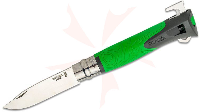 Opinel N012 Explorer Folding Knife 4 inch Sandvik 12C27 Stainless Plain Blade, Green Polymer Handle w/ Tick Remover