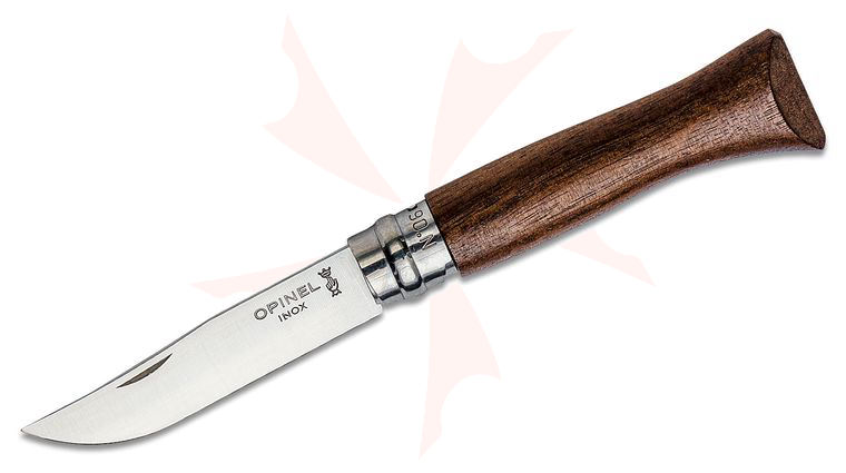 Opinel N06 Folding Knife 2.875 inch Sandvik 12C27 Stainless Plain Blade, Walnut Wood Handle
