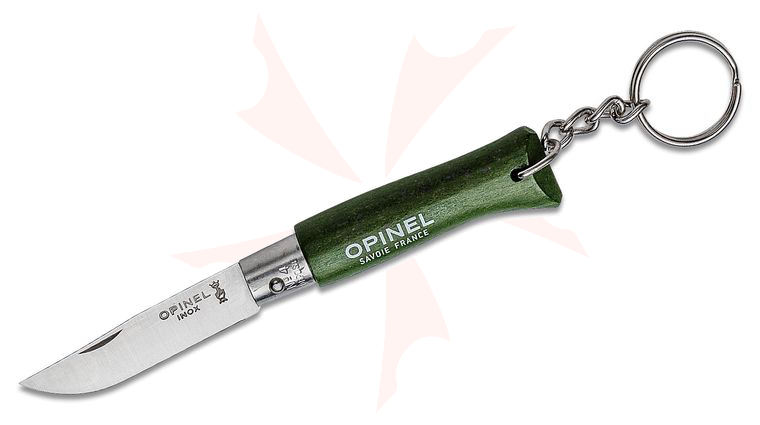 Opinel N04 Colorama Folding Knife with Keyring 2 inch Sandvik 12C27 Plain Blade, Green Wood Handle