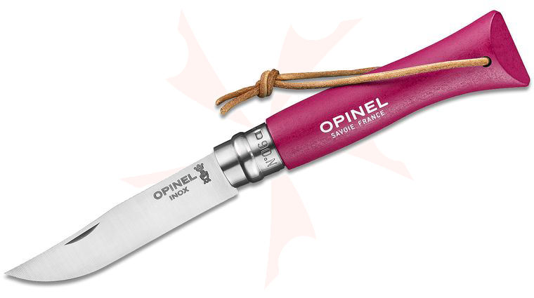 Opinel N06 Folding Knife 2.875 inch Sandvik 12C27 Stainless Plain Blade, Strawberry Beechwood Handle